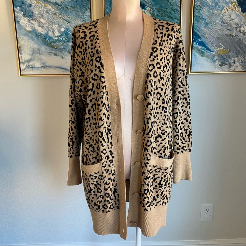 J.Crew leopard wool blend cardigan small